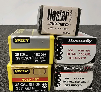 38 Cal Reloading Bullets, (3) Full Boxes And (2) Partial Boxes