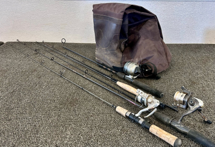 Frogg Toggs Waders Size 10 and (4) Fishing Poles (4'-6')