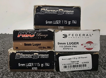 (4) Full Boxes, (1) Partial Box 9mm Luger Ammunition- Assorted Brands