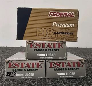 (3) Full Boxes Of Estate 9mm Luger, (1) Partial Box Of Federal Premium Luger