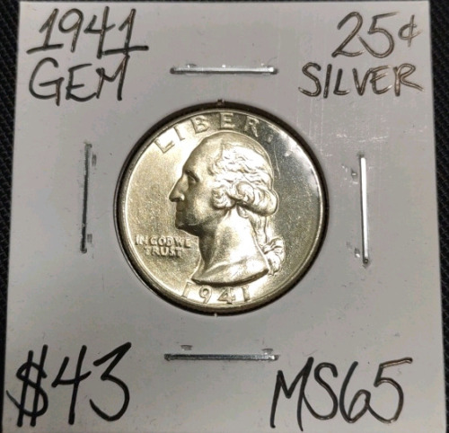 1941 MS65 Gem Silver Washington Quarter