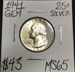 1941 MS65 Gem Silver Washington Quarter