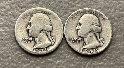 (2) 90% Silver Washington Quarters Dated 1939 And 1940