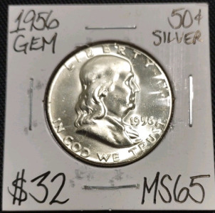 1956 MS65 Gem Silver Franklin Half Dollar