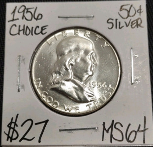 1956 MS64 Choice Silver Franklin Half Dollar