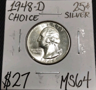 1948-D MS64 Choice Silver Washington Quarter