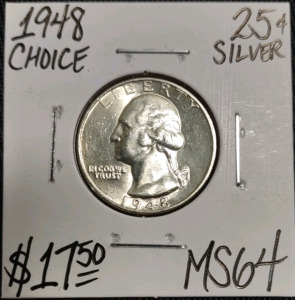 1948 MS64 Choice Silver Washington Quarter