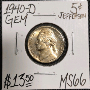 1940-D MS66 Gem Mint State Jefferson Nickel