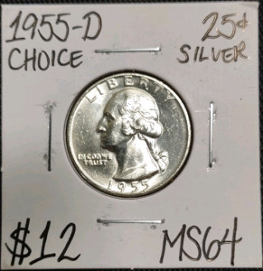 1955-D MS64 Choice Silver Washington Quarter