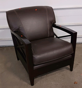 (1) Faux Leather Armchair w/ Wood Frame - Great Condition - Fluffy & Firm!