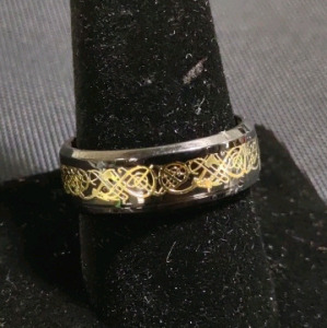 Black Men's Viking/ Nordic Gold Toned Wedding Band