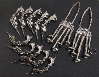 (2) Sets of Vintage Gothic Hinged Full Finger Ring, Silver Plated Alloy Vampire Claw Armor Jewelry, Flexible Metal Claw Tip