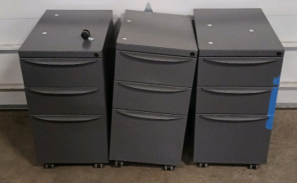(3) Gray Metal Filing Cabinets