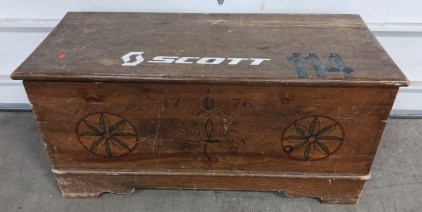 (1) Hand-Painted Wooden Hope Chest - 39&frac12;"x17&frac14;"x19&frac12;"