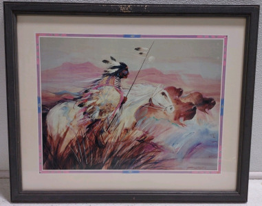 A 21&frac12;"x 17&frac12;" Jim Prindiville Native American Painting w/ Custom Boarder Inner Frame