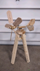 3' 2&frac12;" Unfinished Wooden Windmill Garden Decor
