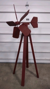 5' 7" Red Wooden Windmill Garden Decor