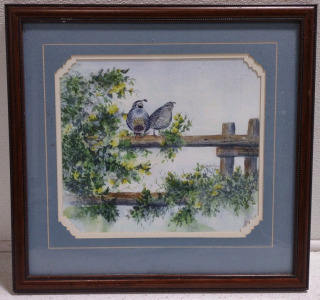 A Water Color Painting Print of "Two Quail Birds" Created By "V. Flyg"-10/300