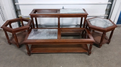 (4) Mersman Tables w/ Glass Inlays - (1) Coffee Table (1) Sofa Table (2) Hexagonal End Tables