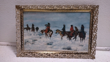 A Painting Titled "Lost in a Snowstorm -- We Are Friends" by Charles Marion Russell, Created in 1888