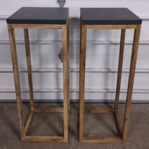 (2) Atlas 46" Pedestal 17"x 17"x 46.45" Cement Fiber Indoor/ Outdoor Pedestal/ Plant Stand-Natural Acacia