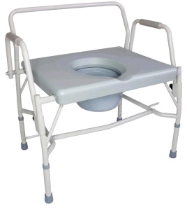 (1) DMI Drop Arm Portable Toilet Commode, Extra-Wide Seat, 500 Pound Weight Capacity, Bucket with Lid Included, Adjustable Legs, Elderly Assistance Products, Grey<br/>