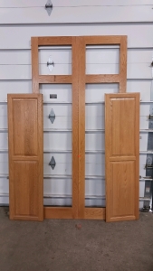 (4) Oak Cabinet Components - (1) Double Cabinet Frame - 84"x21" (2) Oak Panel Doors - 59&frac12;"x16" (1) Horizontal Divider Piece