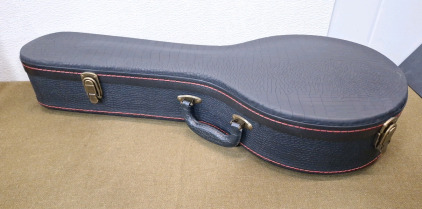 (1) Mandolin Hard Case, Crocodile Pattern Leather Bulge Surface W/ Plush Interior, Black