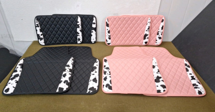 (2) 4-Piece Beiqitong Car Floor Mat Sets, (1) Black Checkered & Black / White Cow Print (1) Pink Checkered & Black / White Cow Print