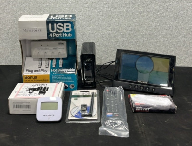 (1) USB 4 Port Hub (2) Acurite Thermometers (1) Arris (1) Smart Door Opener (1) Antenna (1) Hisense Remote (1) Seiko Tuner