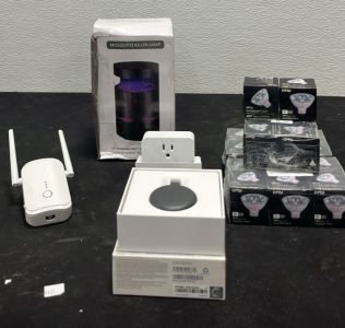 (1) Google Chromecast (1) Mosquito Killer Lamp (18) Halogen Spot Lights (2) Smart Outlets (1) Macard Wireless Repeater