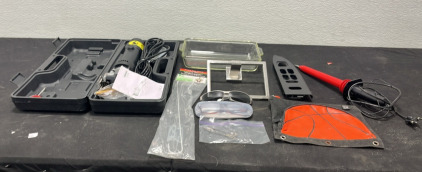 (1) Sheep Clipper Tool (1) Pair of Sunglasses (1) Pair of Glasses (1) Window Panel Cover (1) Glass Dish (2) Vintage Silverware Pieces