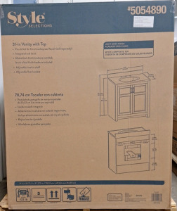 (1) Style Selections 31" Bathroom Vanity W/ Top, Light Grey Finish, White Composite Top, #5054890