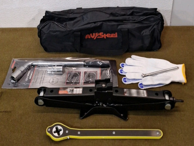(1) AV Steel Scissor Jack, 3T/6614-Lbs W/Bag & Hardware
