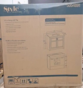 (1) Style Selections 37" Bathroom Vanity W/ Top, Light Grey Finish, White Composite Top, #5054891