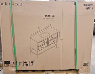(1) Allen & Roth - Renzo 48" White Undermount Single Sink Bathroom Vanity W/ White Engineered Stone Top, #2694625