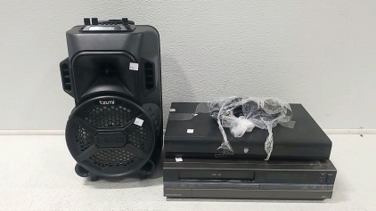 Tzumi X-Bass Speaker, TiVo Cable Box, Magnavox VHS
