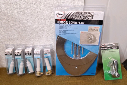 (3) Danco 7S-4D - Stem Extensions For Delta, (2) Danco 9C-26H/C - Hot/Cold Stem Valves For Kohler, (1) Danco Remodel Cover Plate Kit, Brushed Nickel Finish & (1) Danco Universal Lever Handle, Chrome Finish