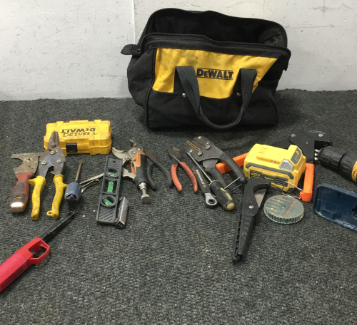 Dewalt Tool Bag with Various Hand Tools And More