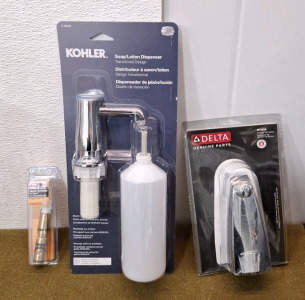 (1) Kohler Through Counter Soap Dispenser, Chrome Finish, (1) Danco - 1200 Moen Valve Cartridge & (1) Delta RP5834 / 6" Tub Spout, Chrome Finish