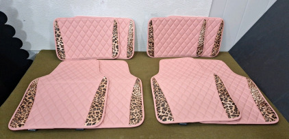 (2) 4-Piece Beiqitong Car Floor Mat Sets, Both Pink & Brown Leopard Print