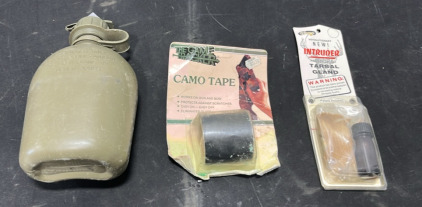 (1) US Army Canteen (1) Tarsal Gland for Hunting (1) Roll of Camo Tape