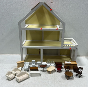 Large Dollhouse w/ Assortment of Various Miniature Home Decor Items