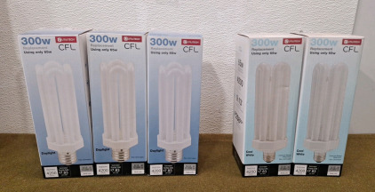 (3) Utilitech 300W CFL Bulbs, E39 Base, Daylight & (2 Utilitech) 300W CFL Bulbs, Standard Base, Cool White