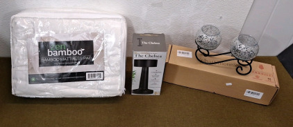(1) Zen Bamboo Mattress Pad, King, (1) Bell & Howell USB Rechargeable, Portable Personal LED Lamp & (1) Tea Light Candle Holder