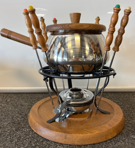 Mid Century Fondue Pot Including Skewers