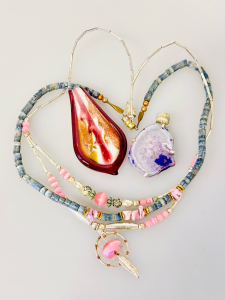 (2) Beaded Necklaces and (2) Necklace Pendants