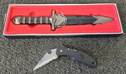 (1) Decorative Stainless Steal 11" Knife, (1) Pocket Knife