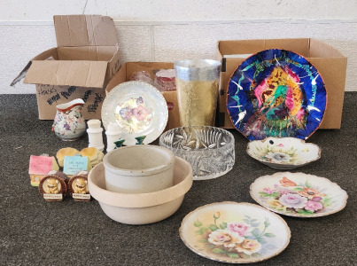 Boxes of Glasswares, Collectable Salt And Pepper Shakers, China Plates And More