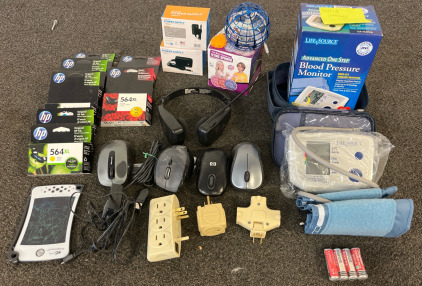 HP 564XL Ink Cartridges, Flying Spinner, Electro Brand AM FM Reciever, Life Source Blood Pressure Monitor, Mouses